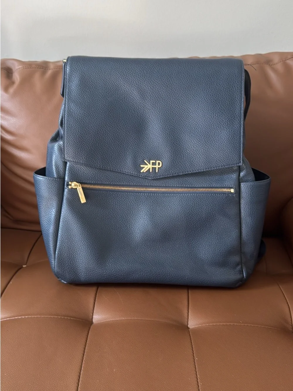 Freshly Picked Blue Leather Diaper Backpack